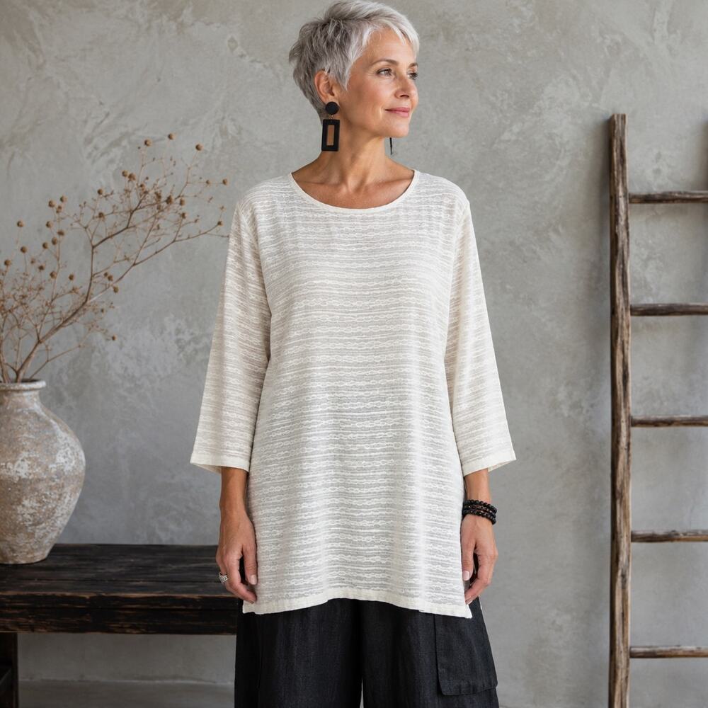 Talbots Off White Textured 3/4 Sleeve Knit Top XL